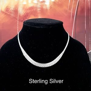 STERLING STERLING 925 STATEMENT COLLAR NECKLACE HERRINGBONE BRICK LINK WOMANS